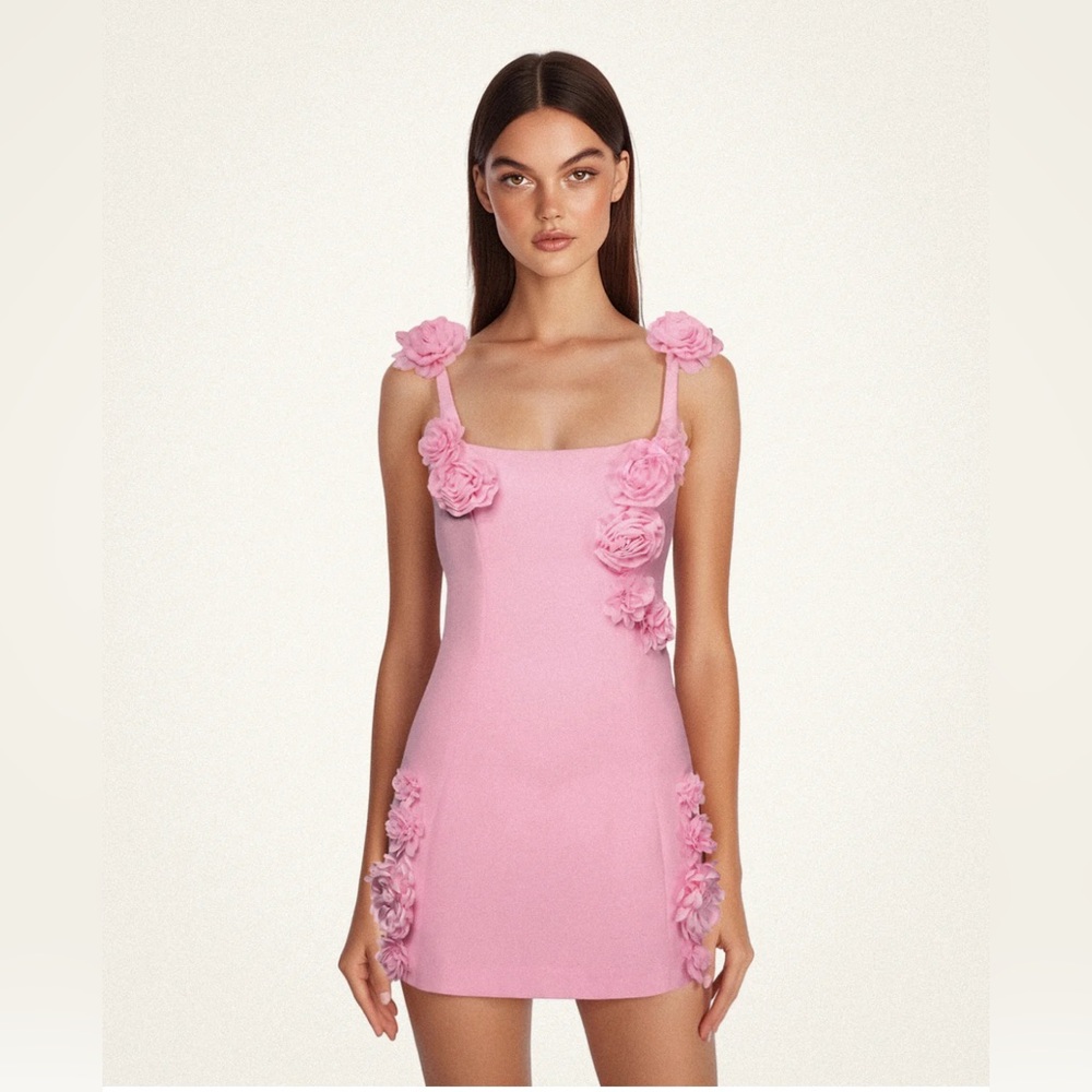 JW PEI Elaina Pink Rosette Applique Mini Dress